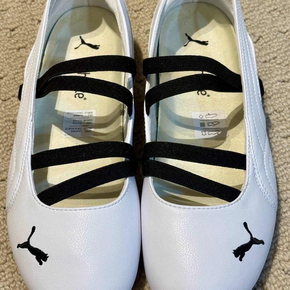 Puma White Ballet Flats with Black Straps